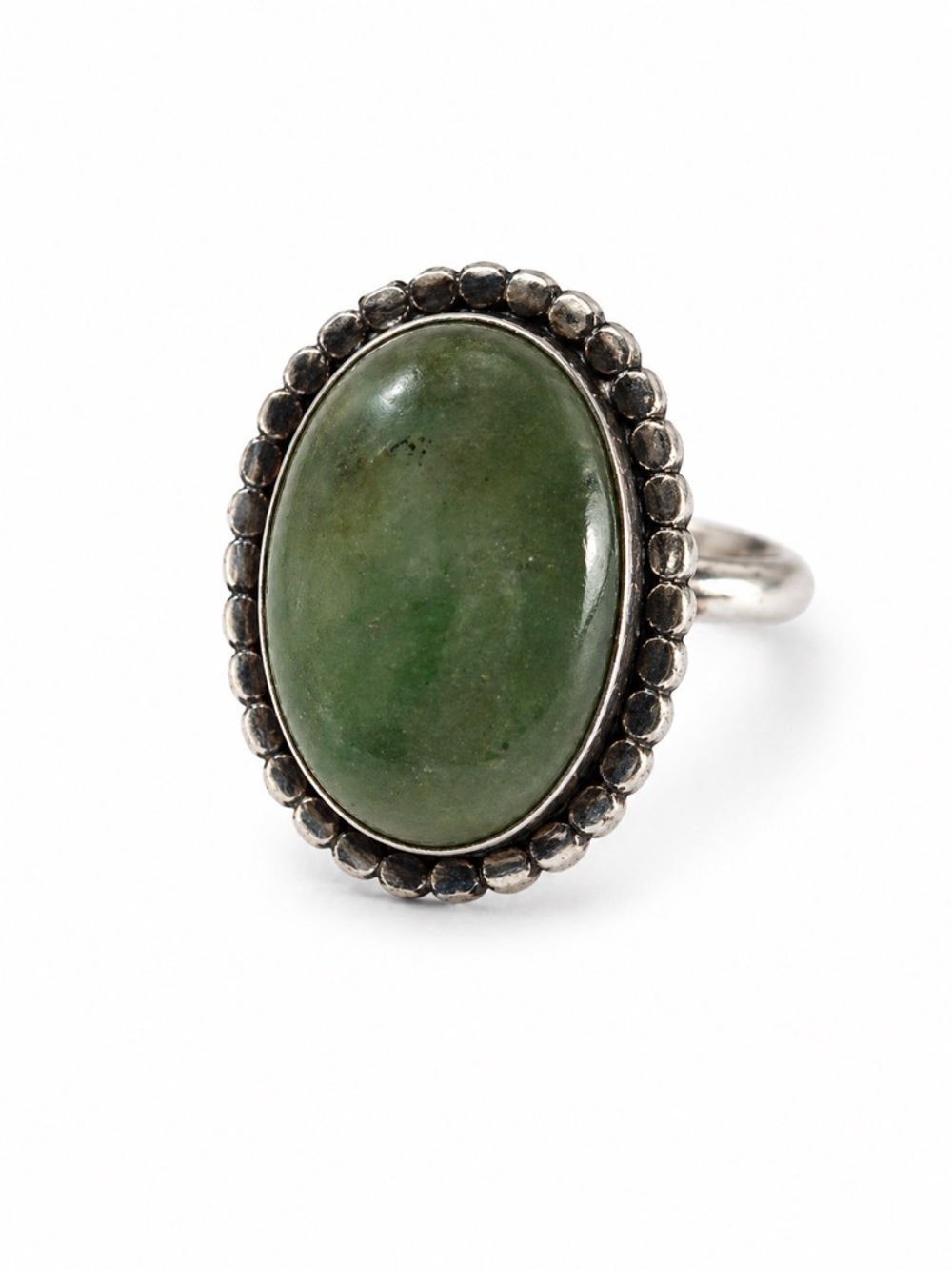 Green Oval Stone Sterling-Style Ring